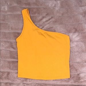 orange one-sleeve crop top